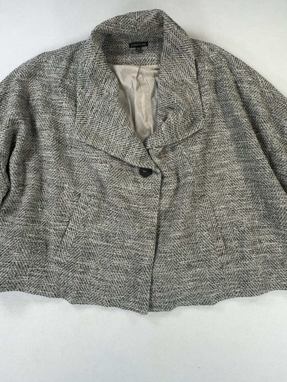 Eileen Fisher Blazer Jacket Cropped Boucle Tweed Gray Women's Size XL